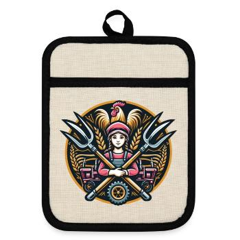 Girl from the village logo - Pot holders with rubber back - linen/black  - Front