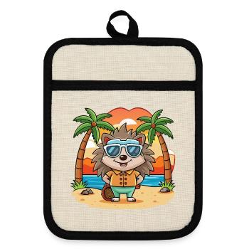 Hérisson Drôle Dessin Animé Plage De Plage Lunettes De Soleil - Maniques avec dos en caoutchouc - lin/noir  - Devant