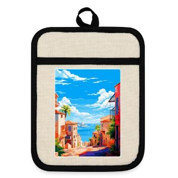 Palma Nova Spanien Vintage Reiseplakat Souvenir - Topflappen mit Gummirückseite - Leinen/Schwarz  - Vorne