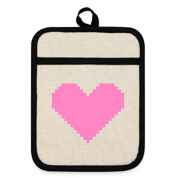 Herz Pixel Rosa - Topflappen mit Gummirückseite - Leinen/Schwarz  - Vorne