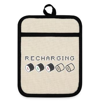 Recharging Pixel Sushi - Topflappen mit Gummirückseite - Leinen/Schwarz  - Vorne