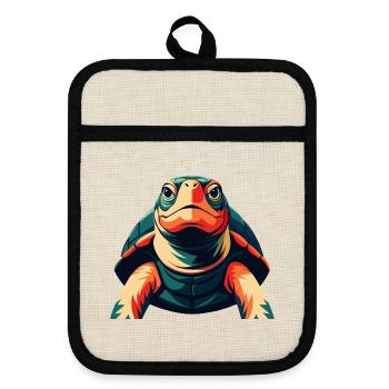 Turtle Cartoon Character Colorful Pet Animal - Pot holders with rubber back - linen/black  - Front