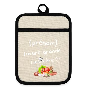 Tablier de cuisine personnalisable - Maniques avec dos en caoutchouc - lin/noir  - Devant