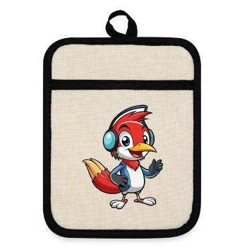 Woodpecker Funny Cartoon Character Musique de casque - Maniques avec dos en caoutchouc - lin/noir  - Devant