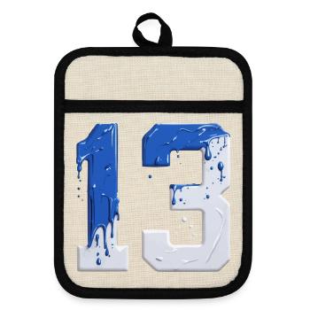 NO. 13 NUMBER 13 BLUE WHITE 13TH BIRTHDAY - Pot holders with rubber back - linen/black  - Front