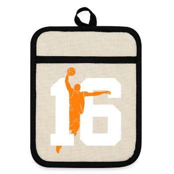 NUMMER 16 BASKETBALL 16. GEBURTSTAG - Topflappen mit Gummirückseite - Leinen/Schwarz  - Vorne