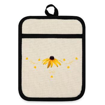 Sonnenhut gelbe Blume - Topflappen mit Gummirückseite - Leinen/Schwarz  - Vorne