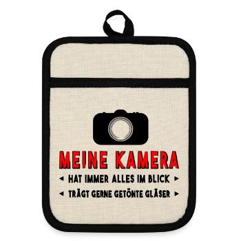 Kamera Fotograf - Topflappen mit Gummirückseite - Leinen/Schwarz  - Vorne