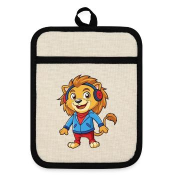 Lion Funny Cartoon Character Musique de casque - Maniques avec dos en caoutchouc - lin/noir  - Devant