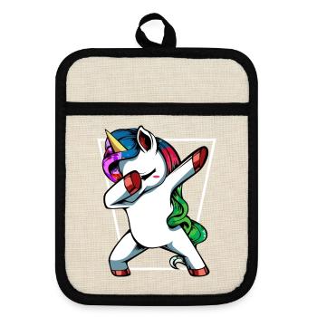 Unicorn Dab mit Regenbogen - Topflappen mit Gummirückseite - Leinen/Schwarz  - Vorne