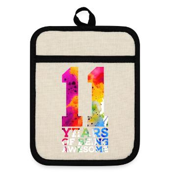 11 YEARS OF BEING AWESOME 11. GEBURTSTAG - Topflappen mit Gummirückseite - Leinen/Schwarz  - Vorne