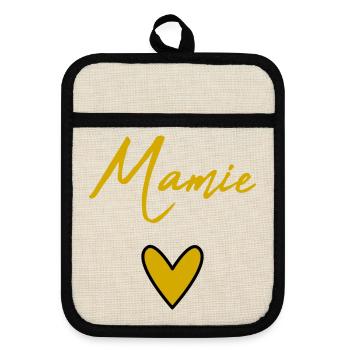 MAMIE. MAMAN. GRAND-MERE. FÊTE DES MÈRES - Maniques avec dos en caoutchouc - lin/noir  - Devant