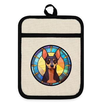 Spielzeug Manchester Terrier Hunderasse Buntglas Col - Topflappen mit Gummirückseite - Leinen/Schwarz  - Vorne