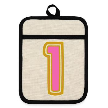 1. 1 JAHR. 1. JAHRESTAG. 1 JAHR GEBURTSTAG - Topflappen mit Gummirückseite - Leinen/Schwarz  - Vorne