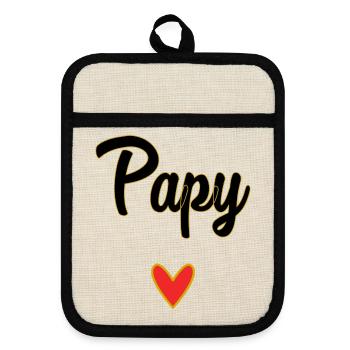 PAPY. PAPA. FÊTE DES PÈRES. BONNE FÊTE PAPA - Maniques avec dos en caoutchouc - lin/noir  - Devant