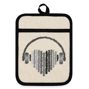 Heart Shape Headphone Design - Pot holders with rubber back - linen/black  - Front