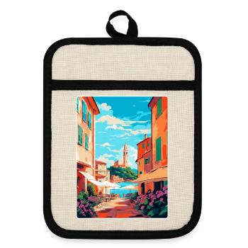 St Tropez France Affiche de voyage vintage souvenir - Maniques avec dos en caoutchouc - lin/noir  - Devant