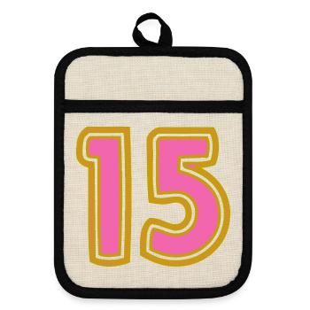 15. 15 JAHRE. 15-JÄHRIGES JUBILÄUM. 15-JÄHRIGES JUBILÄUM. - Topflappen mit Gummirückseite - Leinen/Schwarz  - Vorne