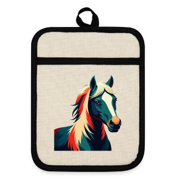Pony Cartoon Figur Buntes Haustier Tier - Topflappen mit Gummirückseite - Leinen/Schwarz  - Vorne