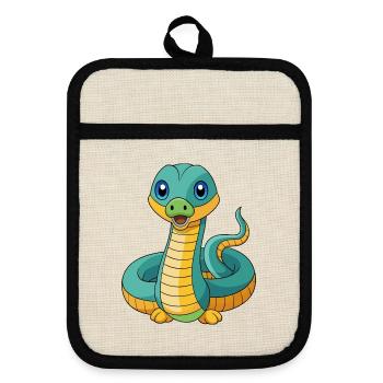Anaconda Niedliche Maskottchen Zeichentrickfigur Kawaii - Topflappen mit Gummirückseite - Leinen/Schwarz  - Vorne