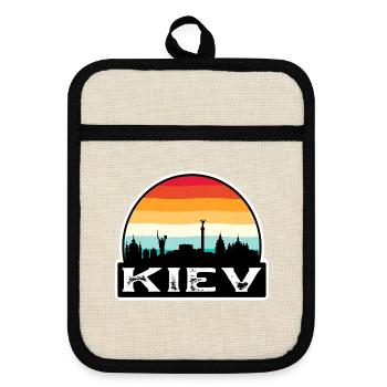 Kiew Ukraine Flagge Skyline Reisesouvenir - Topflappen mit Gummirückseite - Leinen/Schwarz  - Vorne