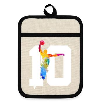 NUMBER 10 BASKETBALL 10TH BIRTHDAY - Pot holders with rubber back - linen/black  - Front