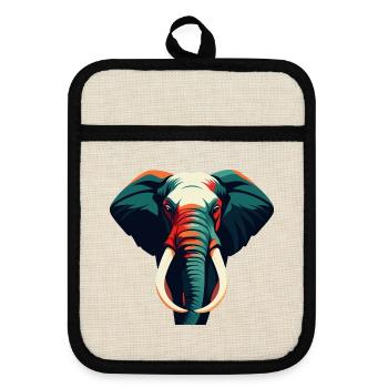 Elefant Cartoon Figur Buntes Haustier Tier - Topflappen mit Gummirückseite - Leinen/Schwarz  - Vorne