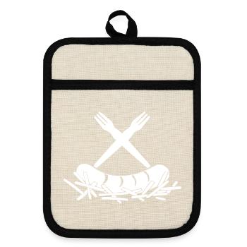 French Fries Currywurst French Fries Forks Logo - Pot holders with rubber back - linen/black  - Front