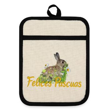 felices pascuas Frohe Ostern - Topflappen mit Gummirückseite - Leinen/Schwarz  - Vorne
