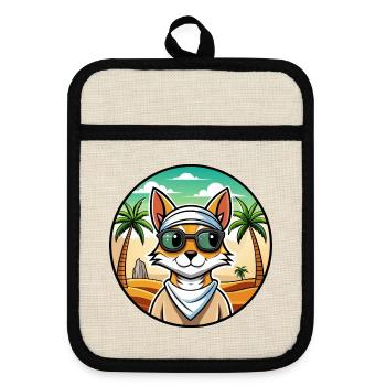 Arabische Mau-Katzenrasse Cartoon-Sonnenbrille Strand - Topflappen mit Gummirückseite - Leinen/Schwarz  - Vorne