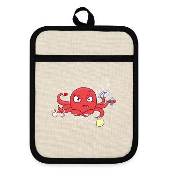 Oktopus Plastik Meer Plastikverschmutzung Umwelt - Topflappen mit Gummirückseite - Leinen/Schwarz  - Vorne