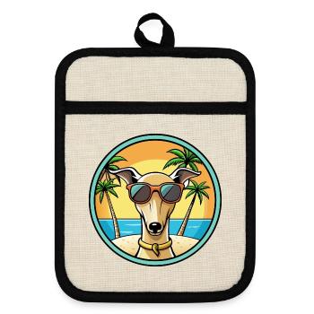 Italienischer Windhund Hunderasse Cartoon Sonnenbrille Strand - Topflappen mit Gummirückseite - Leinen/Schwarz  - Vorne