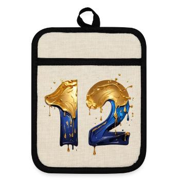 NR. 12 NUMMER 12 COOL 12. GEBURTSTAG - Topflappen mit Gummirückseite - Leinen/Schwarz  - Vorne