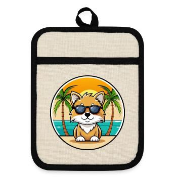 Spielzeug Deutscher Spitz Hund Rasse Cartoon Sonnenbrille Strand - Topflappen mit Gummirückseite - Leinen/Schwarz  - Vorne