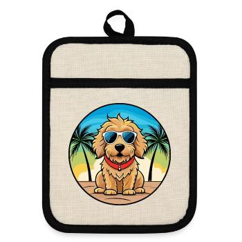 Cockapoo Hunderasse Cartoon Sonnenbrille Strand - Topflappen mit Gummirückseite - Leinen/Schwarz  - Vorne