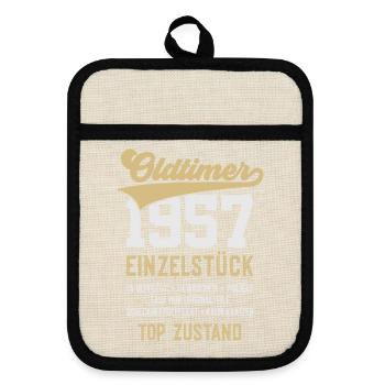 69. GEBURTSTAG OLDTIMER 1957 - Topflappen mit Gummirückseite - Leinen/Schwarz  - Vorne