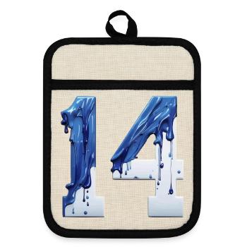 NR. 14 NUMMER 14 BLAU WEIß 14. GEBURTSTAG - Topflappen mit Gummirückseite - Leinen/Schwarz  - Vorne