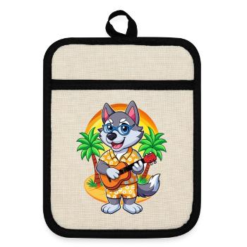 Lustige Husky Dog Sommer Strand Sonnenbrille Hawaiianisch - Topflappen mit Gummirückseite - Leinen/Schwarz  - Vorne