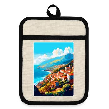 Madeira Portugal Vintage Travel Poster Souvenir - Pot holders with rubber back - linen/black  - Front