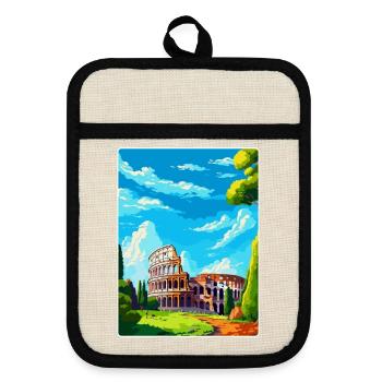 Rome Italy Vintage Travel Poster Souvenir Souvenir - Pot holders with rubber back - linen/black  - Front