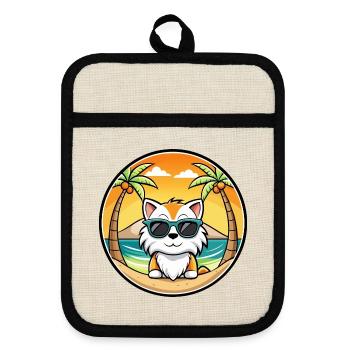 Ragdoll Katzenrasse Cartoon Sonnenbrille Strand - Topflappen mit Gummirückseite - Leinen/Schwarz  - Vorne