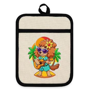 Lustige Pudel Hund Cartoon Sommer Strand Sonnenbrille - Topflappen mit Gummirückseite - Leinen/Schwarz  - Vorne