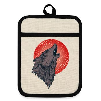 Heulender Wolf, Vollmond - Topflappen mit Gummirückseite - Leinen/Schwarz  - Vorne