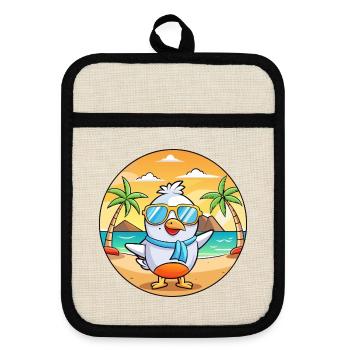 Möwe Lustige Cartoon Sommer Strand Sonnenbrille - Topflappen mit Gummirückseite - Leinen/Schwarz  - Vorne