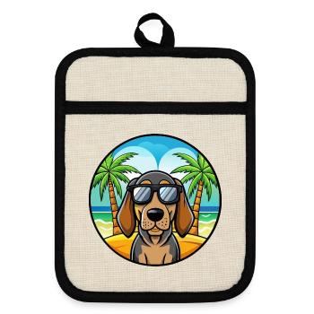 Schwarz Und Tan Coonhound Hunderasse Cartoon Strand - Topflappen mit Gummirückseite - Leinen/Schwarz  - Vorne