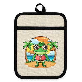 Frog Funny Cartoon Summer Beach Sunglasses - Pot holders with rubber back - linen/black  - Front