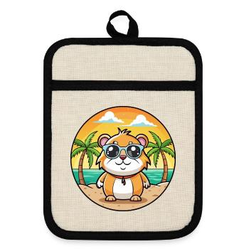 Cochon d’Inde Drôle Dessin Animé Plage Été Lunettes de soleil - Maniques avec dos en caoutchouc - lin/noir  - Devant