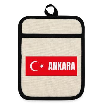 Ankara City in türkischer Flagge - Topflappen mit Gummirückseite - Leinen/Schwarz  - Vorne