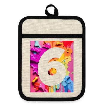 NO. 6 NUMBER 6 COLORFUL 6TH BIRTHDAY - Pot holders with rubber back - linen/black  - Front