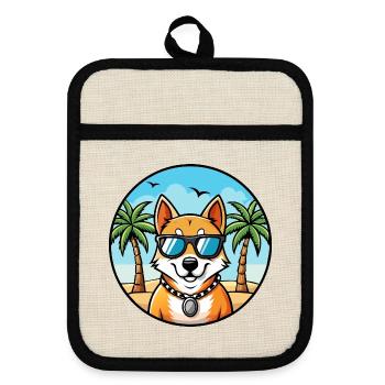 Indischer Spitz Hund Rasse Cartoon Sonnenbrille Strand - Topflappen mit Gummirückseite - Leinen/Schwarz  - Vorne